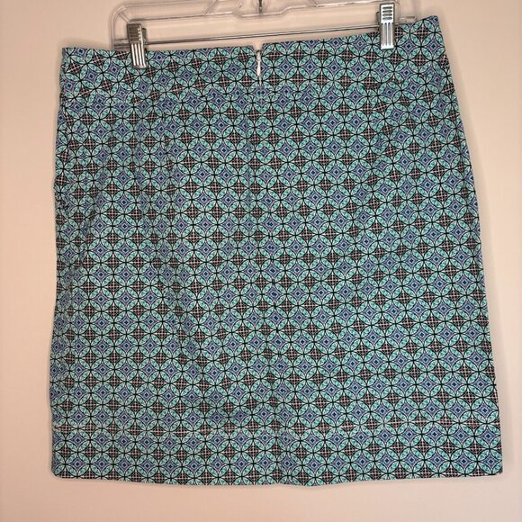 TALBOTS Petites Pencil Skirt Womens 12P Teal Black Geometric Stretch - Picture 3 of 6